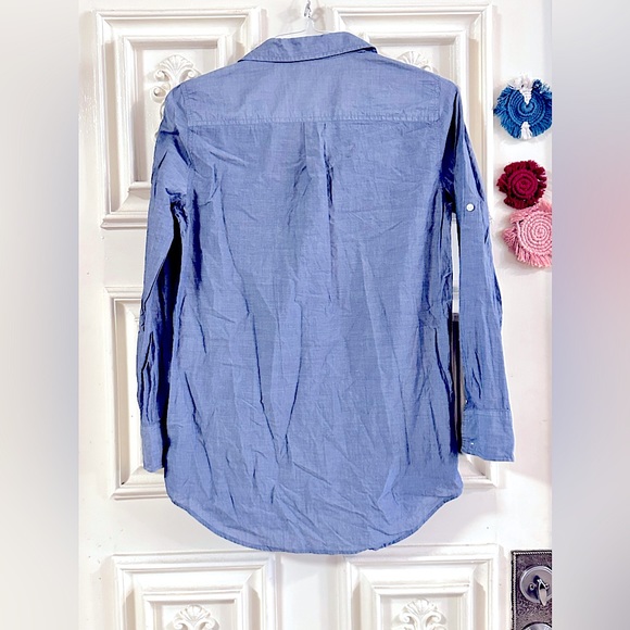 JCrew Chambray ¾th Button Down Long Sleeves [RollUp Button] Tunic Casual Blouse - Picture 6 of 13